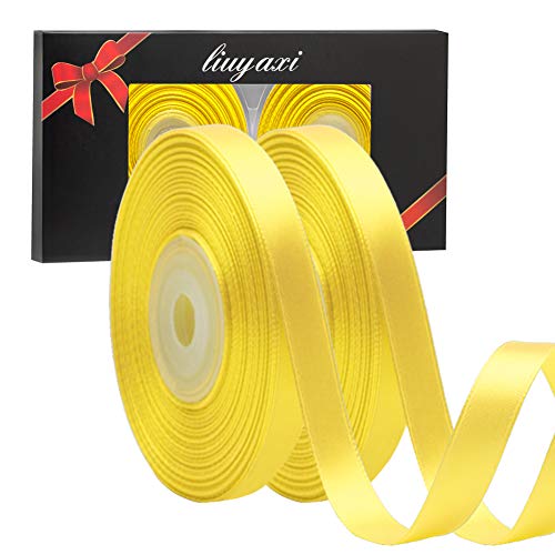 Solid Color Double Faced Yellow Satin Ribbon 3/8" X 50 Yards, Ribbons Perfect for Crafts, Wedding Decor, Bow Making, Sewing, Gift Package Wrapping and More