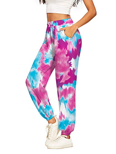 uideazone Women Sweatpants with Cinch Bottom Workout Yoga Active Pants Tie Dye Jogging Running Baggy Pants Pink Purple
