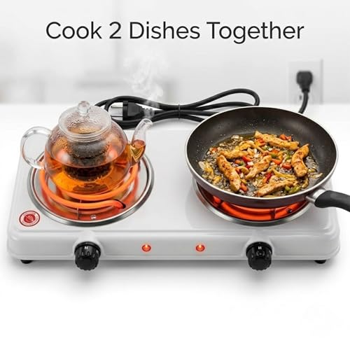 Image of Drumstone (3 Year Warranty) 2000W Electric Double Burner Hot Plate | Portable Dual Cooking Stove with Adjustable Temperature Control | Stainless Steel Countertop Cooktop for Home, Office, Dorm