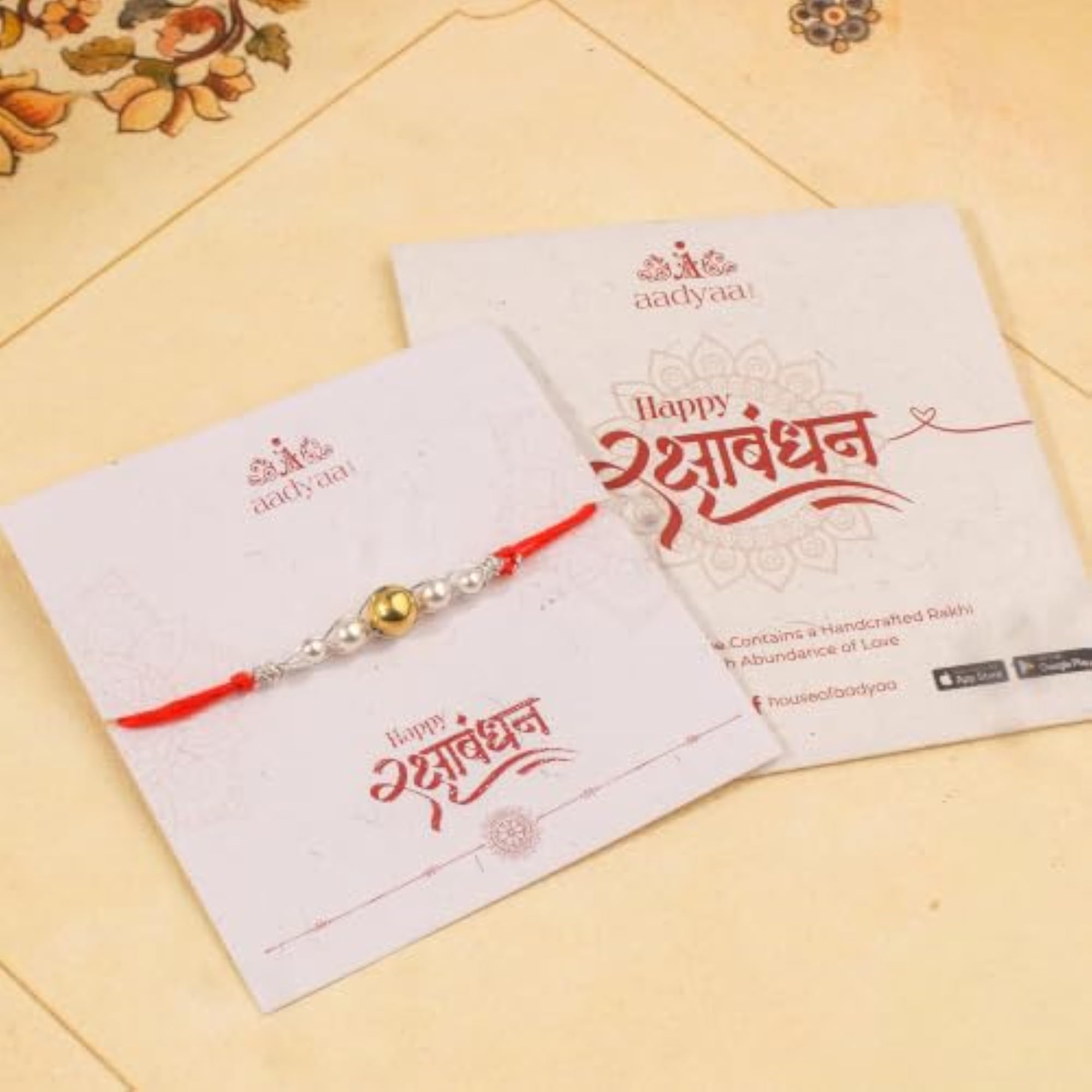 Gold-Plated Bead and Pearl Rakhi for Brother