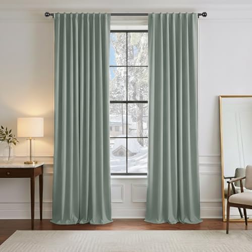 PONY DANCE Sage Green Blackout Curtains 96 inch Long, Room Darkening Curtains for Bedroom, Thermal Insulated Drapes for Living Room Window, Back Tab/Rod Pocket, 52 x 96 Inch,2 Panels Set