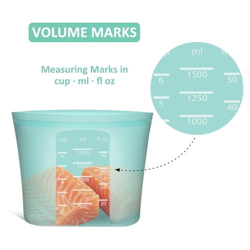 Annaklin Large Reusable Storage Bag, 4 Pack 100% Silicone Food Storage Bags Stand Up Silicone Zip Lock Bags for Food Container, Freezer Microwave Oven Dishwasher Safe, Aqua, 50.7oz/ 1500ml by Annaklin - Image 7