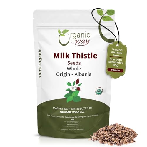 Organic Way Whole Milk Thistle Seeds (Silybum marianum) - Herabl Tea | European Wild-Harvest Organic & Kosher Certified Vegan Non GMO & Gluten Free USDA Certified Origin - Albania (2 Oz)