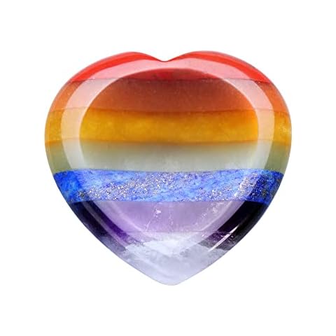 CrystalTears Chakra Worry Stone for Anxiety Heart Shape 7 Chakra Healing Crystals Pocket Palm Stone Thumb Worry Stone Anxiety Crystal for Stress Relief Chakra Healing Meditation Crystal Therapy Cover