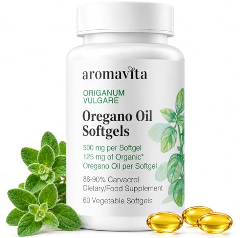 AROMAVITA Oregano Oil Softgels 86–90% Carvacrol – Easy Daily Use – No Strong Taste – Immune & Gut Support – from Organic Greek Oregano – 60 Softgels (2 Month Supply)