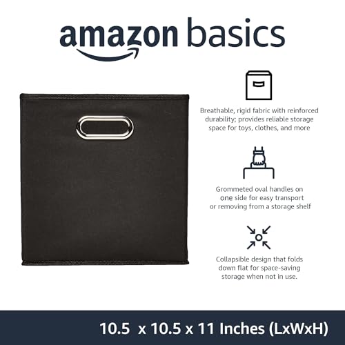 Image of Amazon Basics Collapsible Cube Storage Bins, Space-Saving, Organizing Fabric Bins with Handles, 10.5 inch x 10.5 inch x 11 inch, Black, 6-Pack