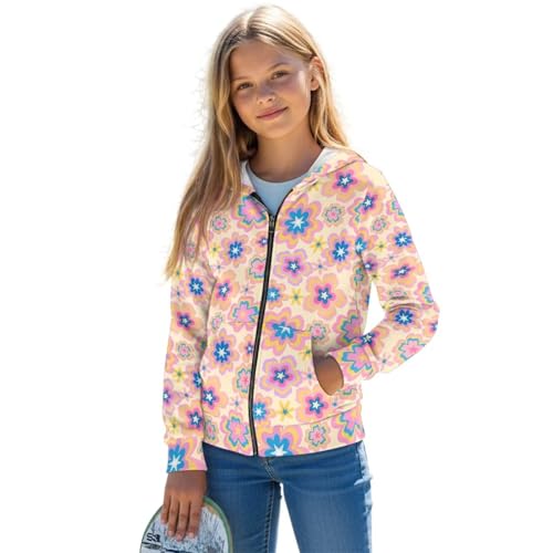 Kid’s Long Sleeve Hoodies with Pockets Thick Fall Outfits Zip Up Hooded Sweatshirts Cute Clothes for Kids 6-16T