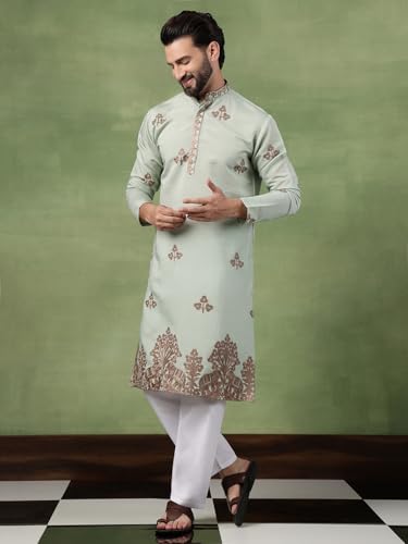 Image of SOJANYA (Since 1958 Men's Cotton Floral Thread Embroidered Kurta With Pyjama