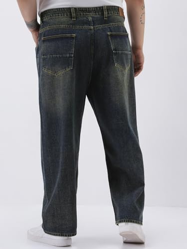 Image of Urbano Plus Men's Loose Baggy Fit Heavy Washed Jeans Non-Stretchable