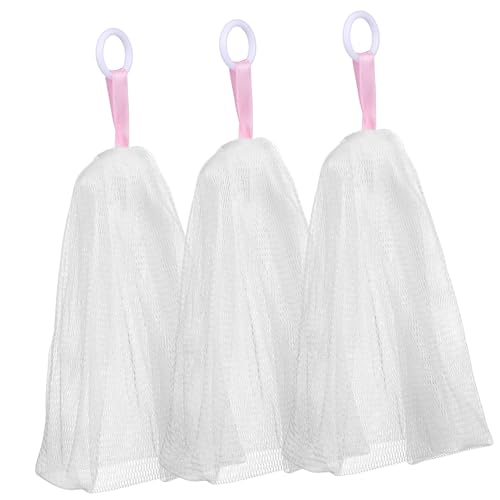 OSOLADY ソープバッグ メッシュ石鹸バッグ Pe素材 泡立ち迅速 顔 体用 洗顔用ソープポーチ コンパクト収納 ドローストリング付き バス用品 3個セット