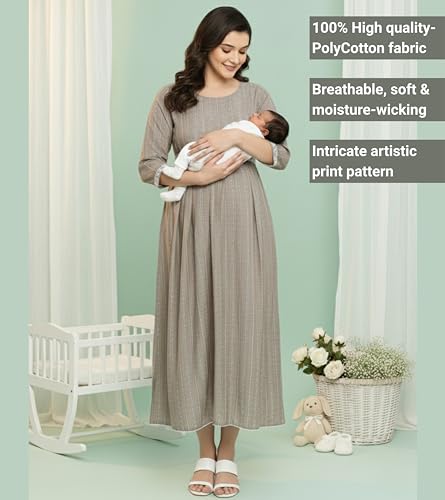Image of DUMMY SHAPE Feeding Kurtis for Women Cotton Blend | Floral Anarkali Kurta with Dual Nursing Zippers for Pregnancy & Breastfeeding | Maternity Dresses | Gifts for Pregnant Woman