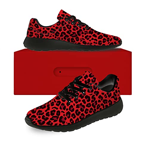 Red Leopard Tennis Shoes For Women Fashion Sneakers Running Shoes Custom Animal Cheetah Print Gym Shoes,Valentines Day Gifts For Girlfriend,Us Size 9.5 Women/8 Men #TOP1