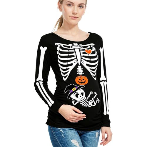 Women Halloween Skeleton Maternity Shirt Long Sleeve Graphic Pregnancy Tops - image 6