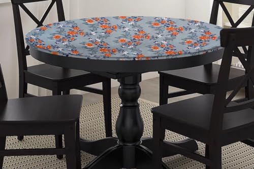 Image of The Furnishing Tree Round Elastic Fitted Dining Table Cover WxL 54x54 Inches Floral Pattern Blue