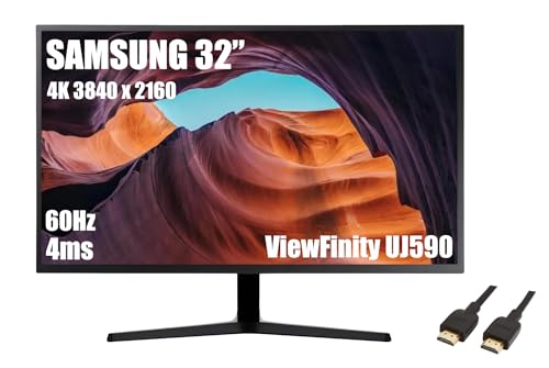 Image of SAMSUNG 32 inch ViewFinity UJ59 Series Monitor, 4K UHD (3840x2160) Display, 60Hz, 4ms, AMD FreeSync, HDMI /Display Port, Eye Saver /Flicker Free Mode, Dark Gray /Blue, with MTC HDMI Cable