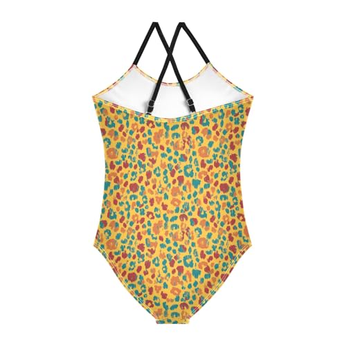 senya Girls Swimsuits One-Piece Swimwear Tie Bathing Suit Beach Summer Round Neck 7-8T Leopard Print Yellow2