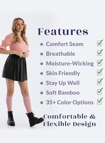 Image of Hugh Ugoli Women's Rayon Derived from Bamboo Knee High Socks Comfort Seam Long Dress Socks, Shoe Size 5-8 /8-11, 4 Pairs
