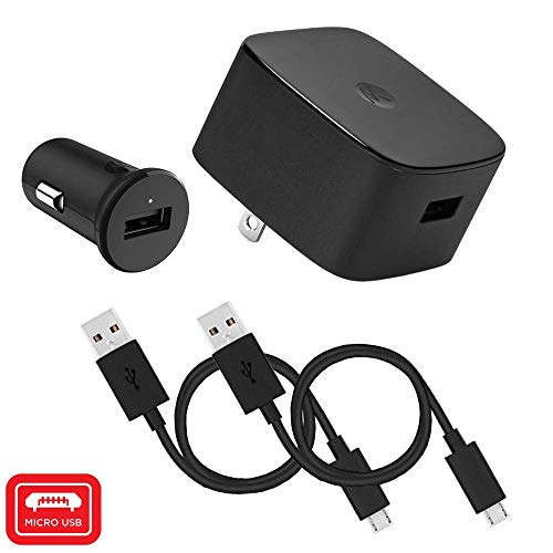 Motorola Micro-USB Car & Home QC 2.0 Bundle- TurboPower 15 car + TurboPower 15 Wall Charger + 2 SKN6461A Micro-USB Cables