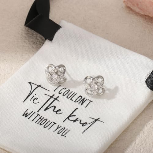 1/4/5/6Pcs Bridesmaid Proposal Gifts,18K Stud Earrings, Love Knot Bridesmaid Earrings from Bride for Wedding Day3