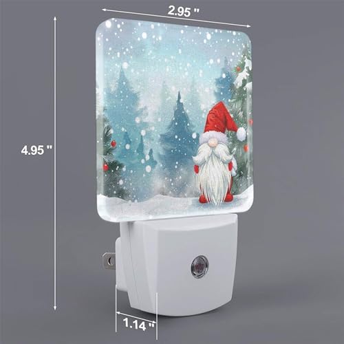 Image of Christmas Gnome Winter Holiday LED Plug-in Night Lamp 2 Piece Set, Auto Sensor Nightlights Set of 2 for Bedroom Bathroom
