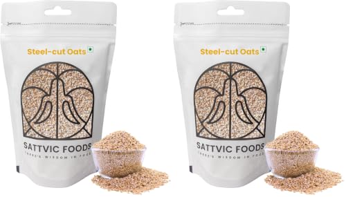 Image of Sattvic Foods Steel Cut Oats (400 g) | Scottish Oatmeal, Gluten-Free & NON-GMO, Wholesome Breakfast Cereal | High in Dietary Fibre & Protein | Make Porridge, Baked Goodies (Pack of 2)