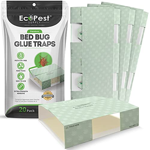 Bed Bug Glue Traps – 20 Pack | Sticky Pest Control Trap and Bed Bug Killer | Adhesive Crawling Insect Interceptors, Trap, Monitor, and Detector for Treatment of Bed Bugs and Other Indoor Pests