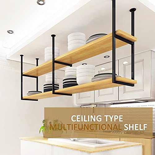 Support de fleurs suspendu au plafond avec étagère de rangement en bois et métal de 60cm