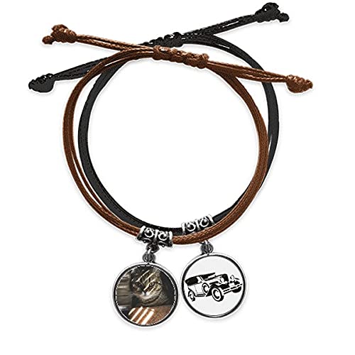 Bracelet cuir chat et cordon tressé main de haute qualité