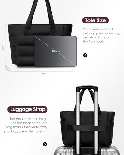 Tote Bag for Women, Puffy Tote Bag with Zipper, Large Quilted Shoulder Bag Handbag with Compartments - Image 5