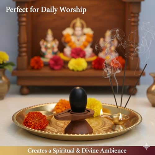 Image of Neelkanth Shivling Stone - Original Narmada Stone Jaladhari, Yoni Base, Lingam Holder, Panapitham Shivling Base Pitha Stand For Home Puja (Red, 3 Inch Damru)