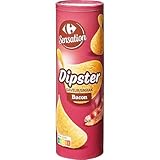 CARREFOUR SENSATION - Chips Tuiles Saveur Bacon - Dipster · Recette Croustillante et Savoureuse · Format Tube Refermable - le tube de 170 g - Le Lot De 4