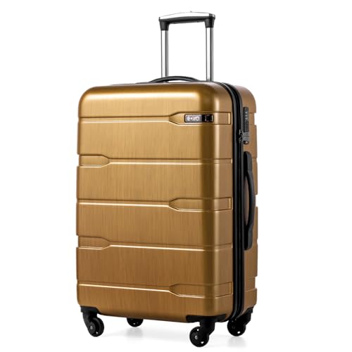 Coolife Medium Checked Luggage Hardside PC+ABS Suitcase with TSA Lock, Lightweight Rolling Carry On with Spinner Wheels(Black Brown, 24in) Black Brown Medium (24 in Checked)