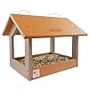 Amish USA Made Recycled Plastic Large Hanging Modern Fly Through Covered Roof Open Platform Tray Bird Feeder for Outdoors Garden Yard Cedar Weatherwood