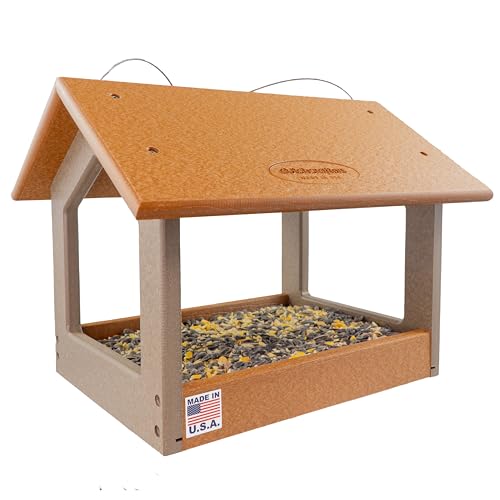 Amish-USA-Made-Recycled-Plastic-Large-Hanging-Modern-Fly-Through-Covered-Roof-Open-Platform-Tray-Bird-Feeder-for-Outdoors-Garden-Yard-Cedar-Weatherwood Amish USA Made Recycled Plastic Large Hanging Modern Fly Through Covered Roof Open Platform Tray Bird Feeder for Outdoors Garden Yard Cedar Weatherwood