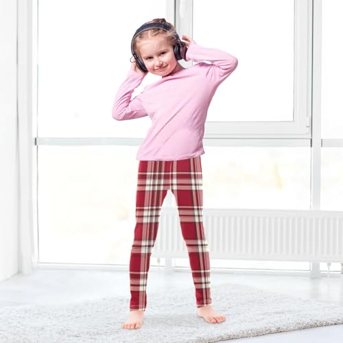 Girls Leggings Red White Tartan Plaid Kids Length Leggings Pants Toddler Athletic Soft Tights Trousers 4T4