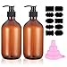 2 Piezas Botellas de Champú Vacías Rellenables, 500ml Botes para Gel y Champu, Dispensador de Jabon de Plástico con Bomba para Jabón Líquido, Champú, Loción - Marrón
