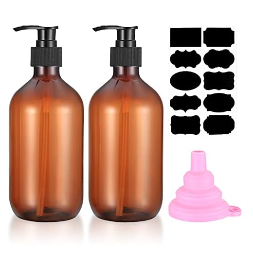 2 Piezas Botellas de Champú Vacías Rellenables, 500ml Botes para Gel y Champu, Dispensador de Jabon de Plástico con Bomba para Jabón Líquido, Champú, Loción - Marrón