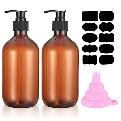 2 Piezas Botellas de Champú Vacías Rellenables, 500ml Botes para Gel y Champu, Dispensador de Jabon de Plástico con Bomba para Jabón Líquido, Champú, Loción - Marrón