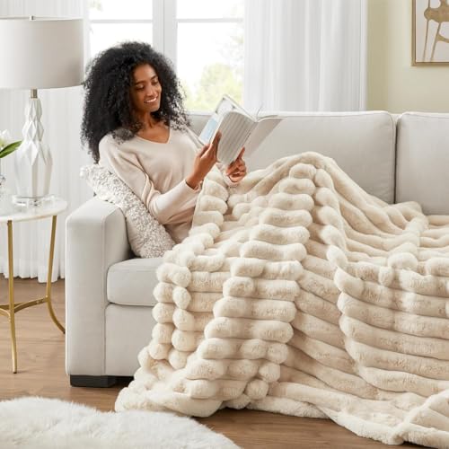 Lanqinglv Kuscheldecke Flauschig Decke Beige,Super Warme Plüsch Decke Wohndecke Dick… – Ansicht 3