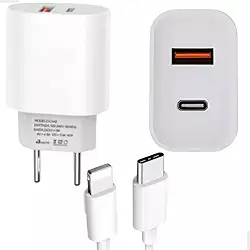 Kit Carregador para iPhone Turbo 40W entrada Dupla USB/USB Tipo C PD 3.0 QC4.0 9.1A e Cabo USB Tipo C para iPhone Lightning