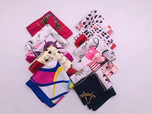 10PCS Women's Fashion Small Square Neck Scarf Satin Scarf Mixed Neck Head Scarf Neckerchief Mixed Pattern & Colors Fashion Accessory Set 19.7" x 19.7" (Color Random)4