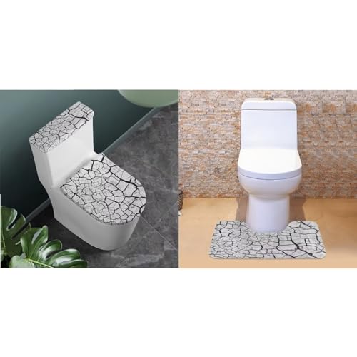 Tomeusey Set di 3 copriwater antipolvere con marchio a colonna, tappetino da bagno a forma di U, antiscivolo, assorbe l'acqua, morbido e confortevole