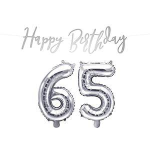 DaLoKu Happy Birthday Geburtstag Luftballon 35cm Folienballon Banner Zahl Alter, Farbe: 65 Silber