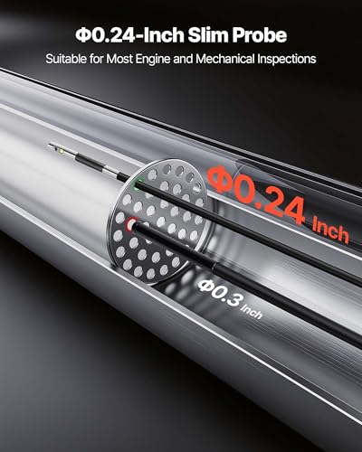 Image of VEVOR Dual-Lens Articulating Borescope with Light, Two-Way Articulated Endoscope, 0.24 inch Slim Lens, 5 inch HD IPS Spilt-Screen, 8X Zoom, IP67 Inspection Camera for Auto, Mechanical Equipment