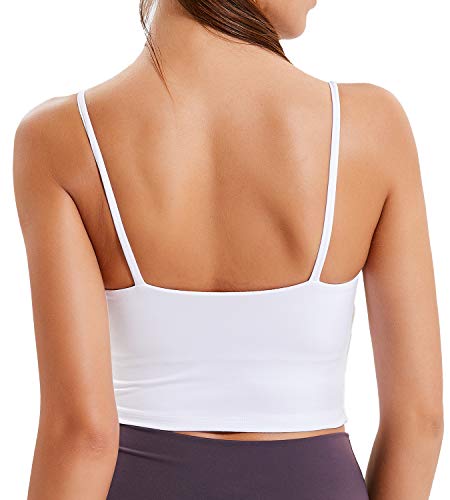 Lavento Women's Longline Sports Bra Yoga Cami Tank Top with Built in Bra (Medium,White)