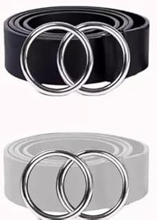 HAPANI FASHION Women Leather Belt for Jeans Pants, Ladies Waist Belts with Double O-Ring Buckle(PACK OF 2) Price In India
