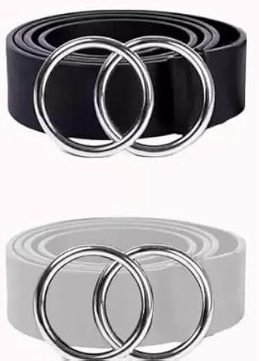 HAPANI FASHION Women Leather Belt for Jeans Pants, Ladies Waist Belts with Double O-Ring Buckle(PACK OF 2)