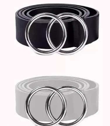 HAPANI FASHION Women Leather Belt for Jeans Pants, Ladies Waist Belts with Double O-Ring Buckle(PACK OF 2)