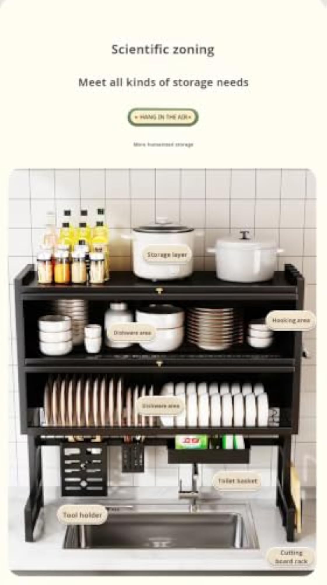 Large Bowl Dish Drying Rack with Roll-Up Doors, Kitchen Organizer