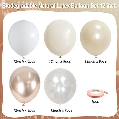 Image of Cream White, Ivory Beige Balloons - Metallic Gold, Pearl White Sand - Neutral & Boho Decorations for Engagement, Baby Shower